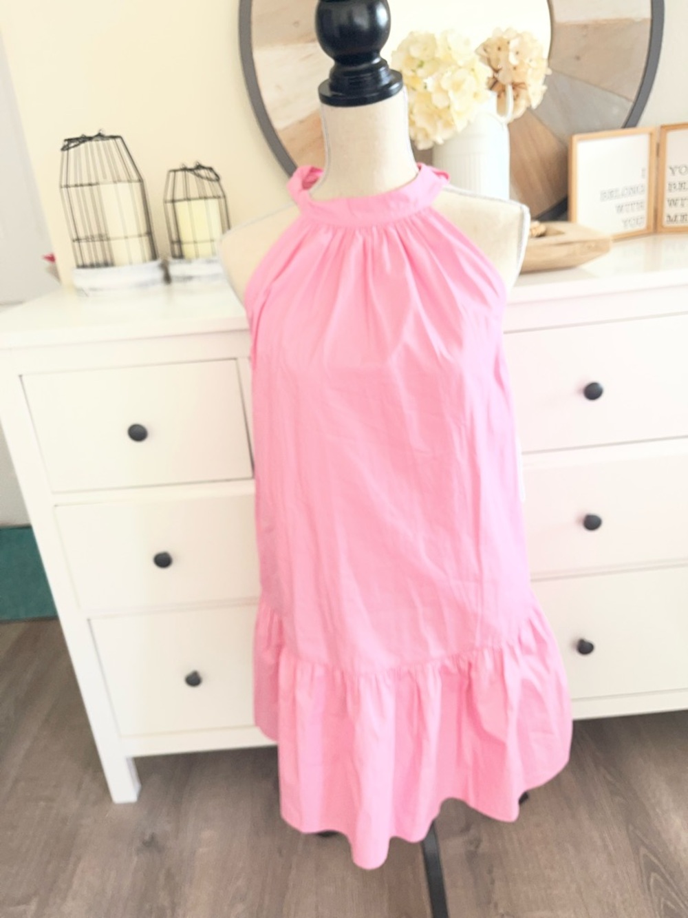 Pink Halter Ruffle Hem Sundress